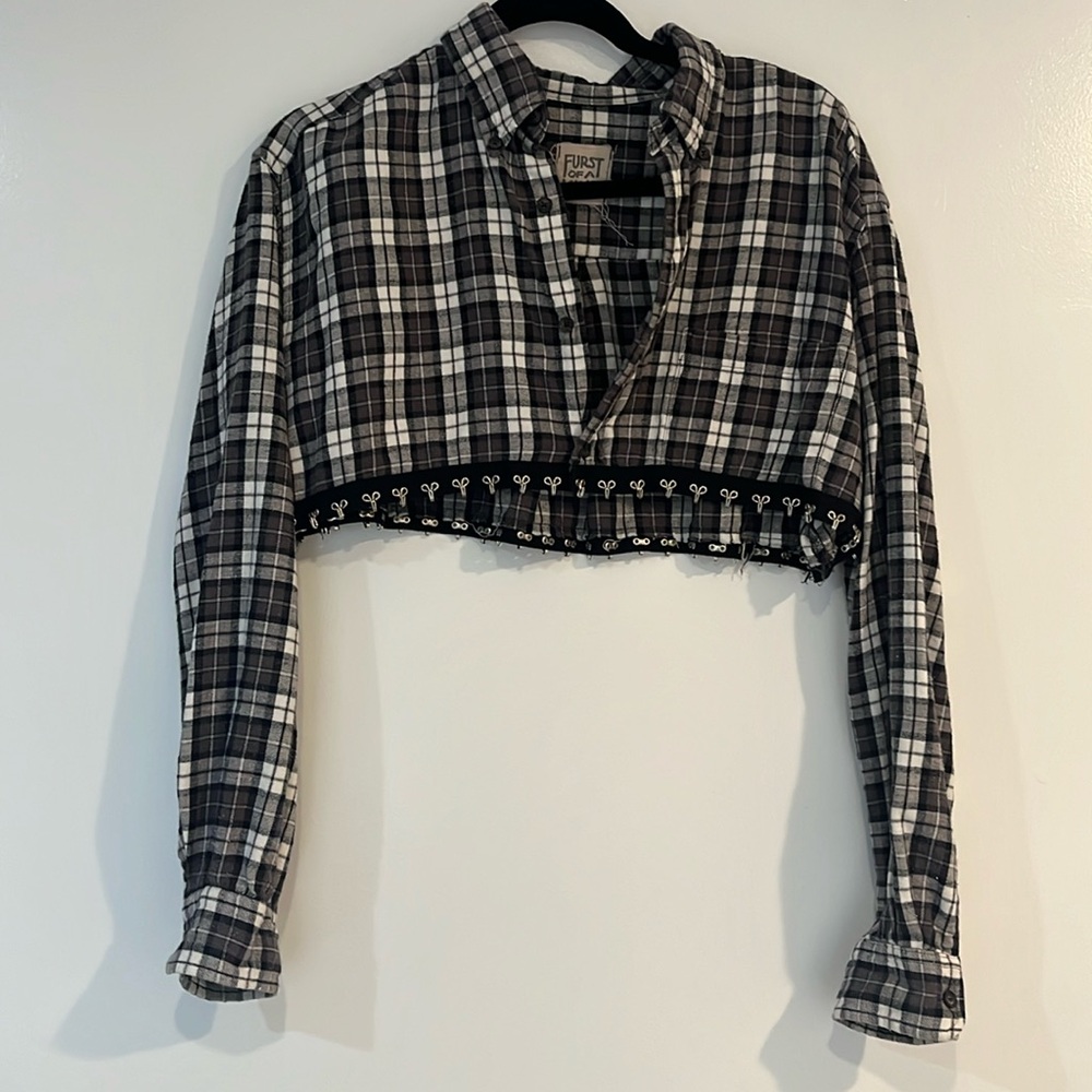 First of a Kind crop flannel with hooks.
